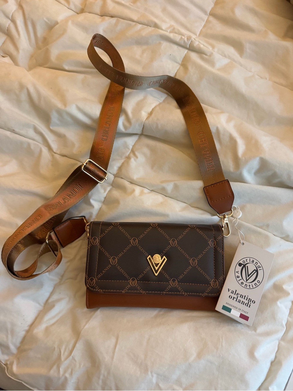 Valentino Orlandi Brown and Tan Crossbody Shoulder Bag